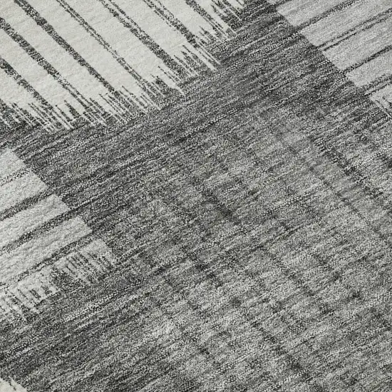 Charcoal And Ivory Geometric Washable Area Rug With UV Protection Photo 7