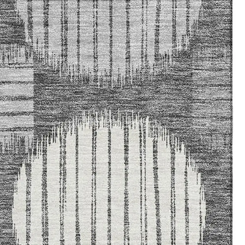 Charcoal And Ivory Geometric Washable Area Rug With UV Protection Photo 4