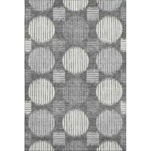 Photo of Charcoal And Ivory Geometric Washable Area Rug With UV Protection