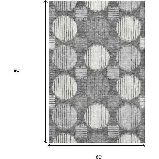 Charcoal And Ivory Geometric Washable Area Rug With UV Protection Photo 8