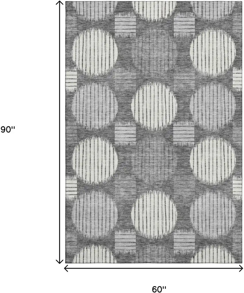 Charcoal And Ivory Geometric Washable Area Rug With UV Protection Photo 8