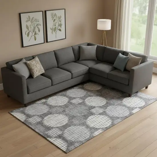 Charcoal And Ivory Geometric Washable Area Rug With UV Protection Photo 1