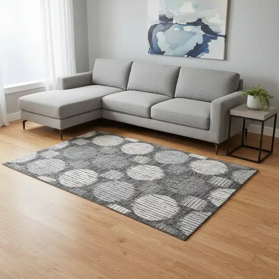 Charcoal And Ivory Geometric Washable Area Rug With UV Protection Photo 2