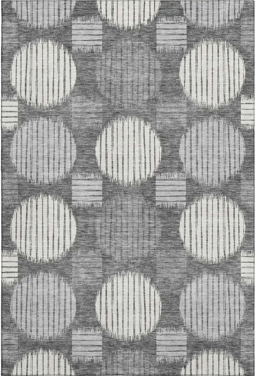 Charcoal And Ivory Geometric Washable Area Rug With UV Protection Photo 1