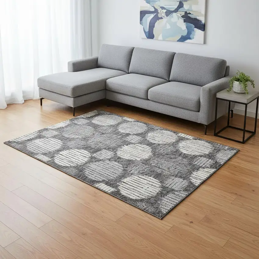 Charcoal And Ivory Geometric Washable Area Rug With UV Protection Photo 2