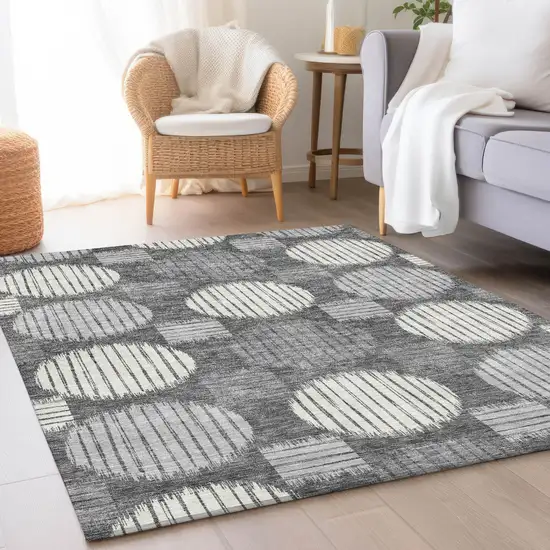 Charcoal And Ivory Geometric Washable Area Rug With UV Protection Photo 5