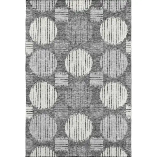 Charcoal And Ivory Geometric Washable Area Rug With UV Protection Photo 1