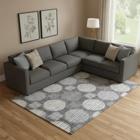 Charcoal And Ivory Geometric Washable Area Rug With UV Protection Photo 1
