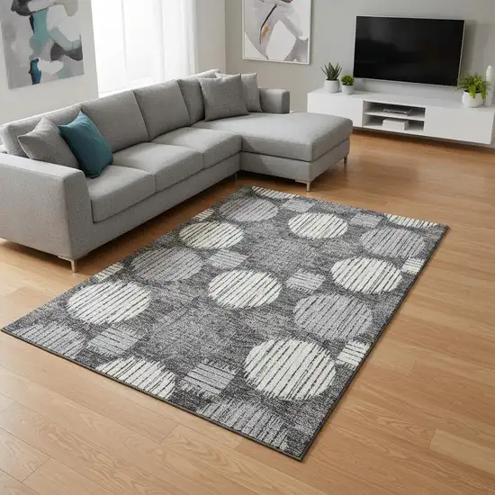 Charcoal And Ivory Geometric Washable Area Rug With UV Protection Photo 2