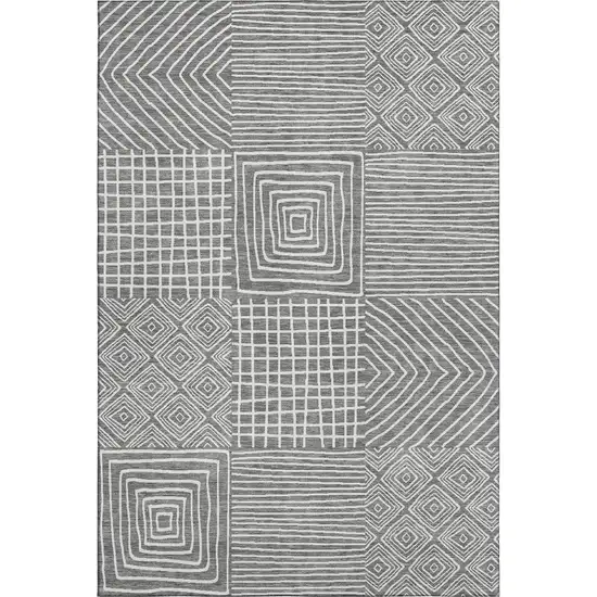 Charcoal And Ivory Geometric Washable Area Rug With UV Protection Photo 1