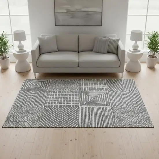 Charcoal And Ivory Geometric Washable Area Rug With UV Protection Photo 2