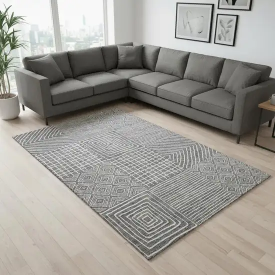 Charcoal And Ivory Geometric Washable Area Rug With UV Protection Photo 1
