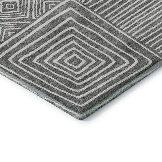 Charcoal And Ivory Geometric Washable Area Rug With UV Protection Photo 6
