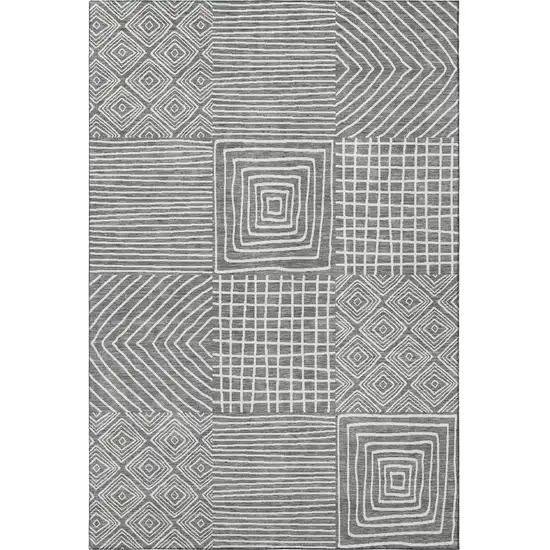 Charcoal And Ivory Geometric Washable Area Rug With UV Protection Photo 2