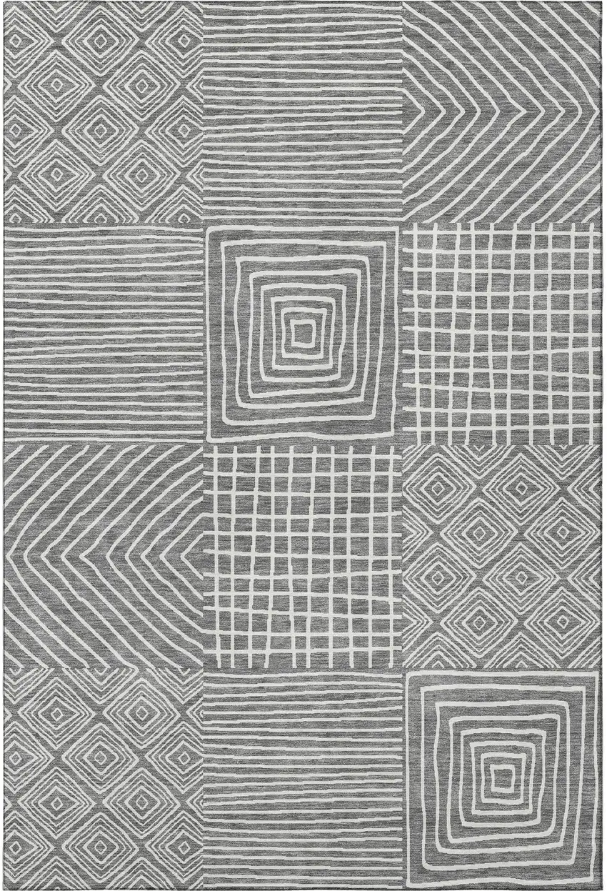 Charcoal And Ivory Geometric Washable Area Rug With UV Protection Photo 2