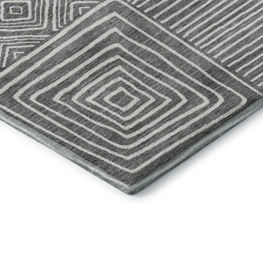 Charcoal And Ivory Geometric Washable Area Rug With UV Protection Photo 7