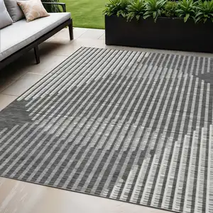 Photo of Charcoal And Ivory Geometric Washable Indoor Outdoor Area Rug