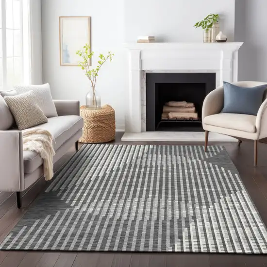 Charcoal And Ivory Geometric Washable Indoor Outdoor Area Rug Photo 9