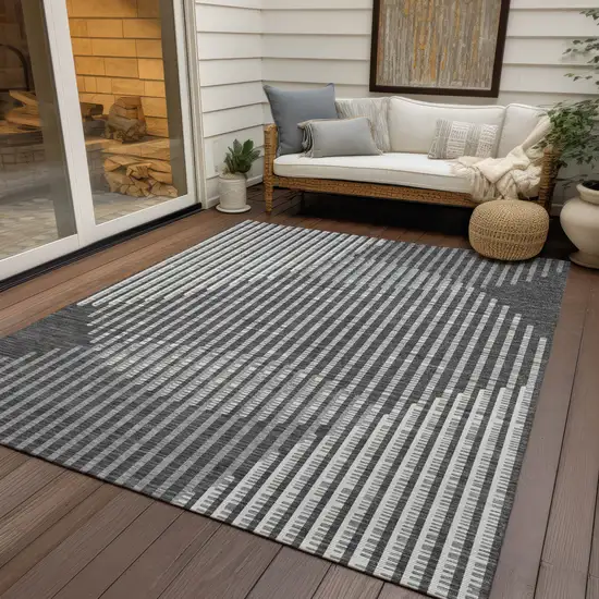 Charcoal And Ivory Geometric Washable Indoor Outdoor Area Rug Photo 8