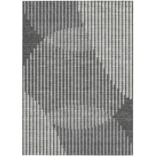 Charcoal And Ivory Geometric Washable Indoor Outdoor Area Rug Photo 7