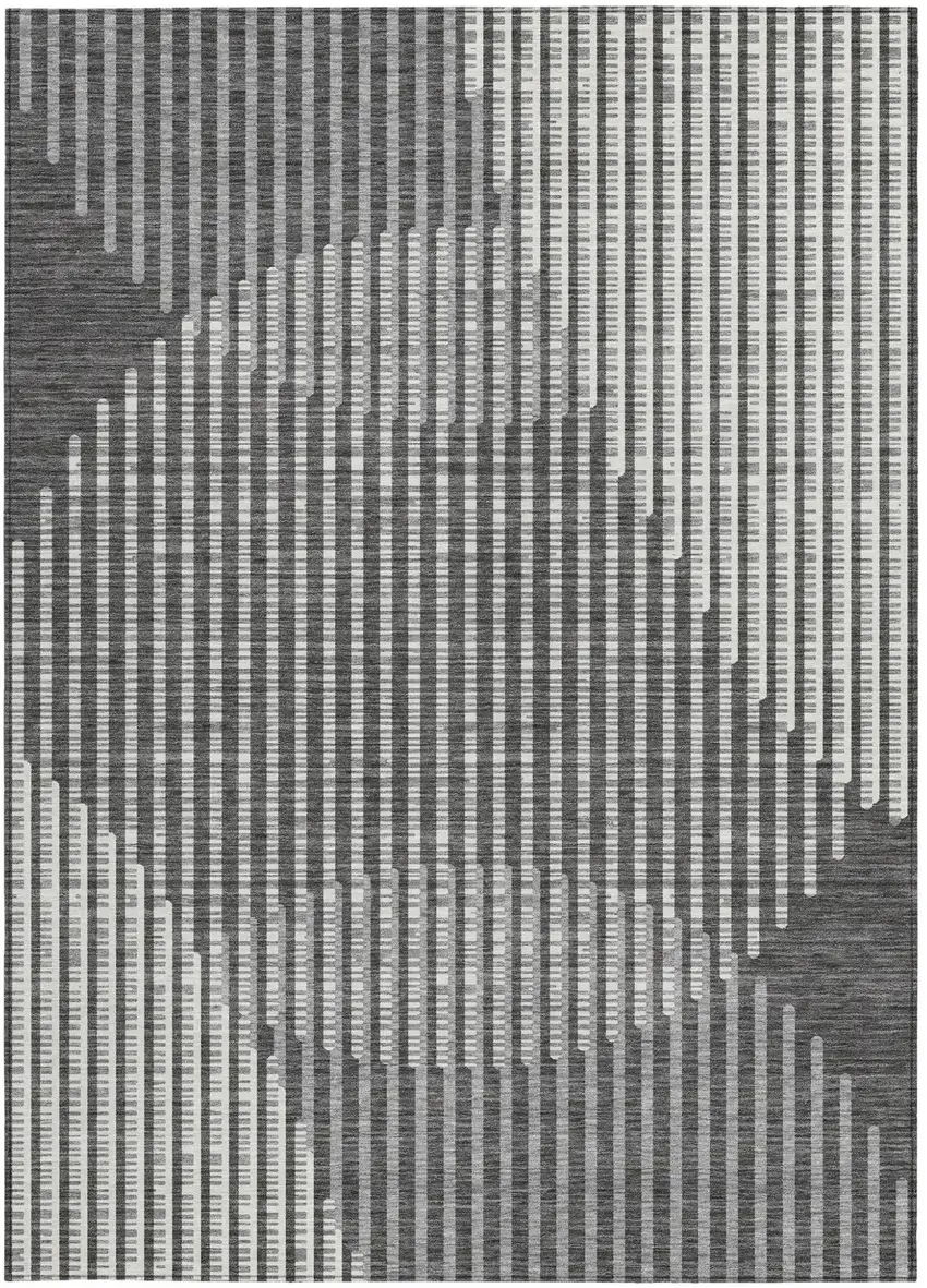 Charcoal And Ivory Geometric Washable Indoor Outdoor Area Rug Photo 7