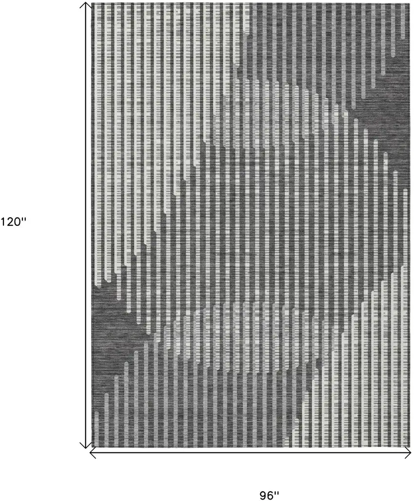 Charcoal And Ivory Geometric Washable Indoor Outdoor Area Rug Photo 6