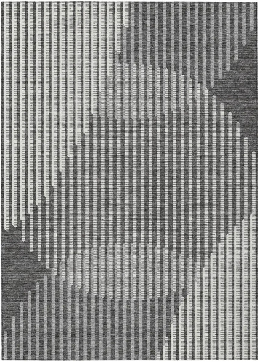 Charcoal And Ivory Geometric Washable Indoor Outdoor Area Rug Photo 2