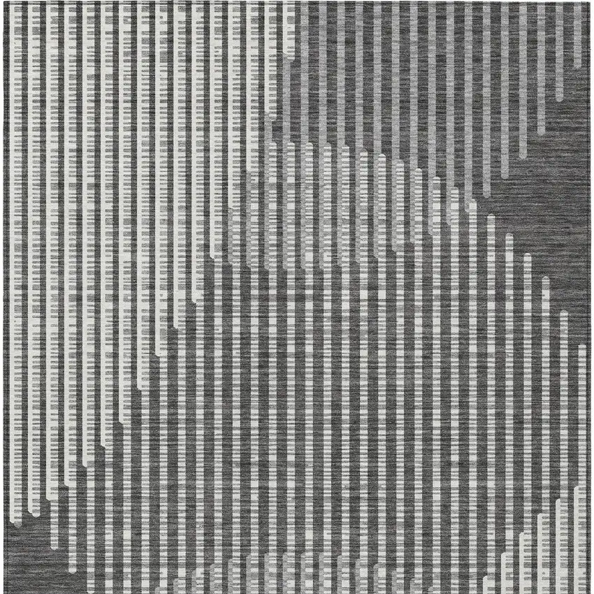 Charcoal And Ivory Geometric Washable Indoor Outdoor Area Rug Photo 5