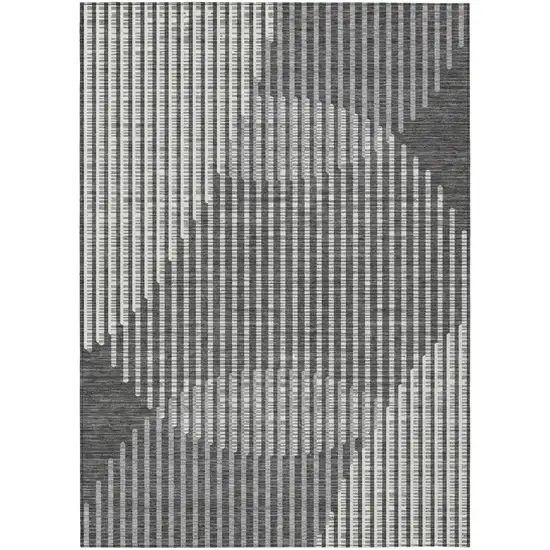Charcoal And Ivory Geometric Washable Indoor Outdoor Area Rug Photo 2