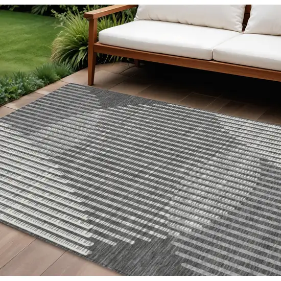 Charcoal And Ivory Geometric Washable Indoor Outdoor Area Rug Photo 1