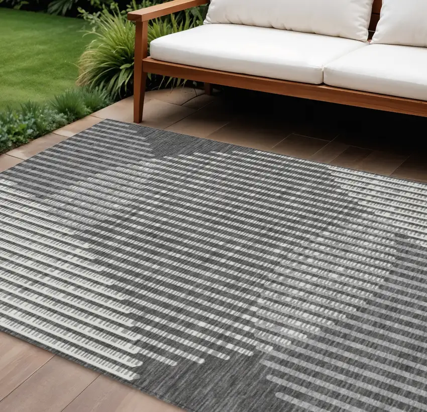Charcoal And Ivory Geometric Washable Indoor Outdoor Area Rug Photo 1