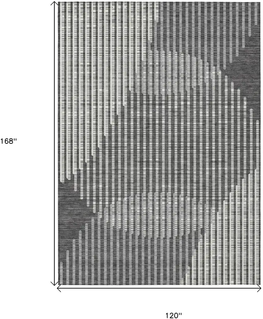 Charcoal And Ivory Geometric Washable Indoor Outdoor Area Rug Photo 3