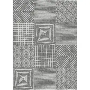 Photo of Charcoal And Ivory Geometric Washable Indoor Outdoor Area Rug