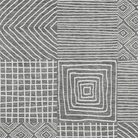 Charcoal And Ivory Geometric Washable Indoor Outdoor Area Rug Photo 6