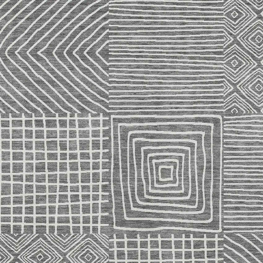 Charcoal And Ivory Geometric Washable Indoor Outdoor Area Rug Photo 6