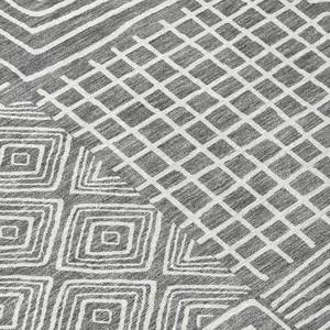 Photo of Charcoal And Ivory Geometric Washable Indoor Outdoor Area Rug