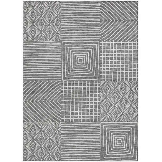 Charcoal And Ivory Geometric Washable Indoor Outdoor Area Rug Photo 7