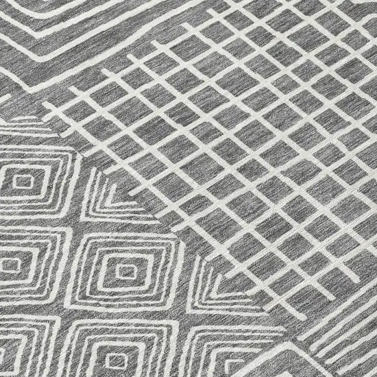 Charcoal And Ivory Geometric Washable Indoor Outdoor Area Rug Photo 5
