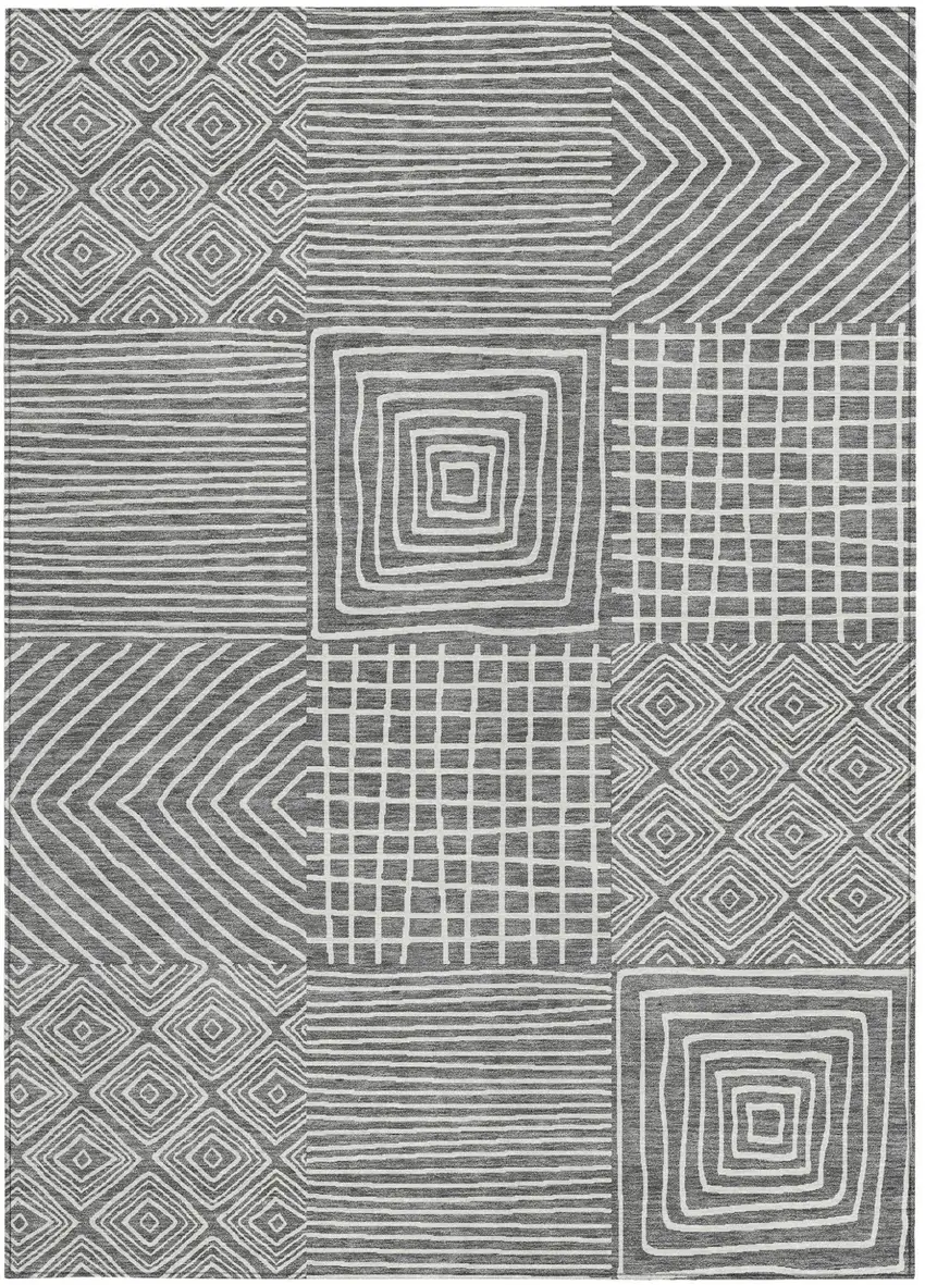 Charcoal And Ivory Geometric Washable Indoor Outdoor Area Rug Photo 7