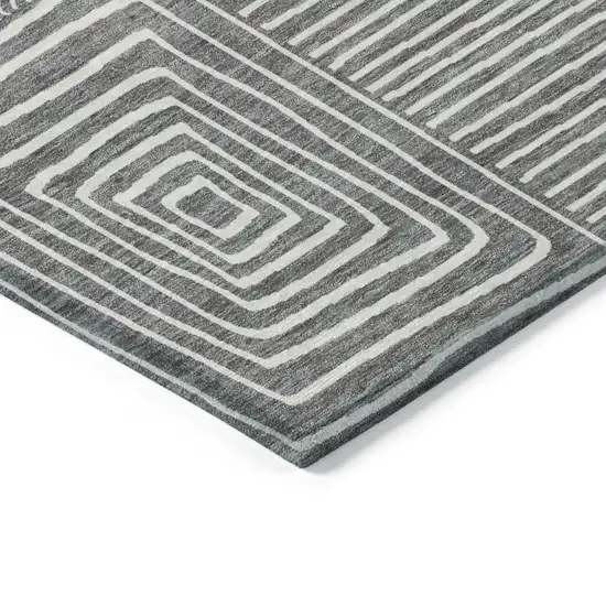 Charcoal And Ivory Geometric Washable Indoor Outdoor Area Rug Photo 4