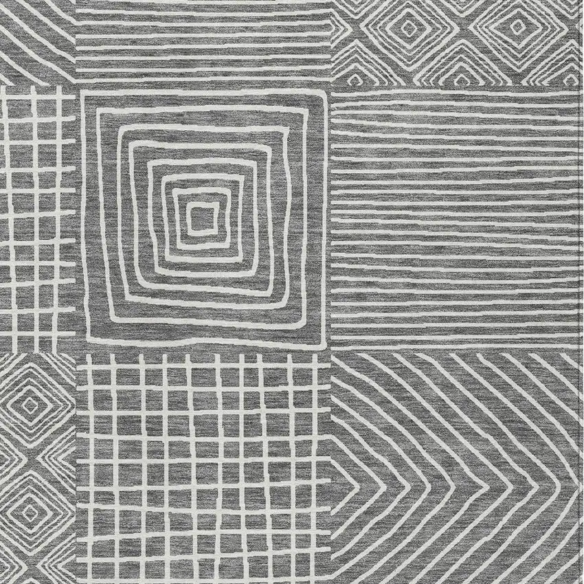 Charcoal And Ivory Geometric Washable Indoor Outdoor Area Rug Photo 6