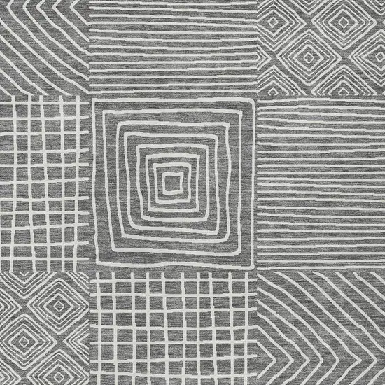 Charcoal And Ivory Geometric Washable Indoor Outdoor Area Rug Photo 6