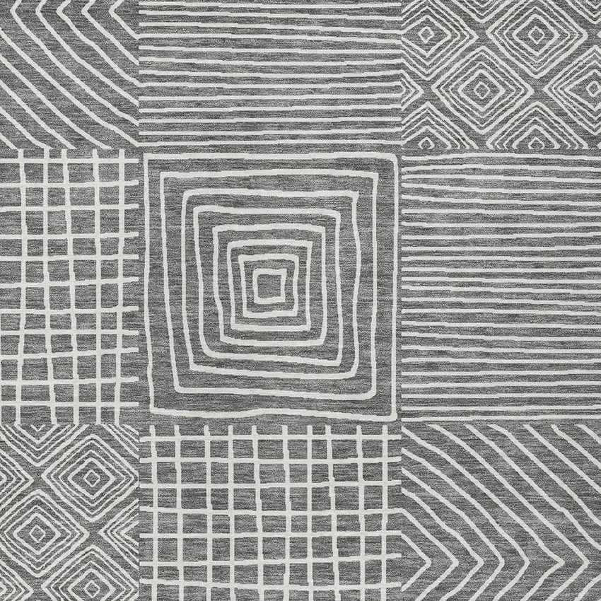 Charcoal And Ivory Geometric Washable Indoor Outdoor Area Rug Photo 6