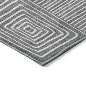 Photo of Charcoal And Ivory Geometric Washable Indoor Outdoor Area Rug