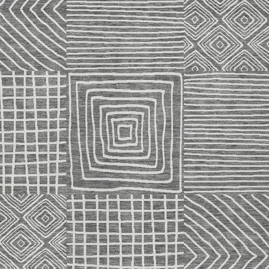 Charcoal And Ivory Geometric Washable Indoor Outdoor Area Rug Photo 6