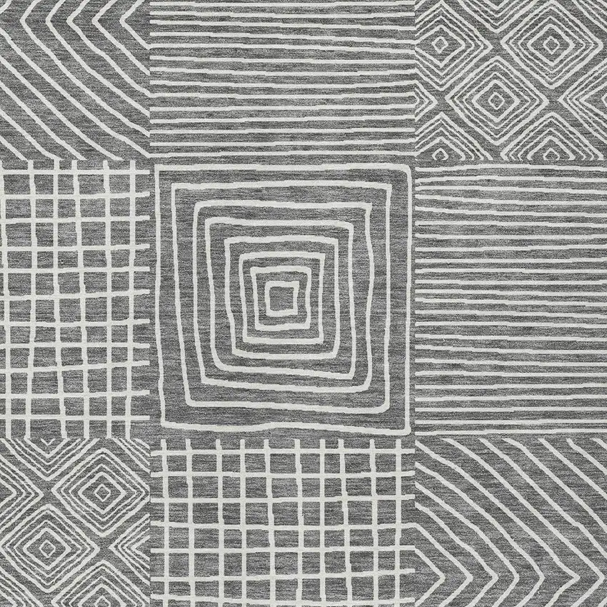 Charcoal And Ivory Geometric Washable Indoor Outdoor Area Rug Photo 6
