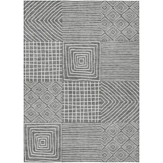 Charcoal And Ivory Geometric Washable Indoor Outdoor Area Rug Photo 2