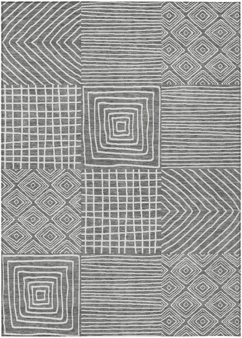 Charcoal And Ivory Geometric Washable Indoor Outdoor Area Rug Photo 2