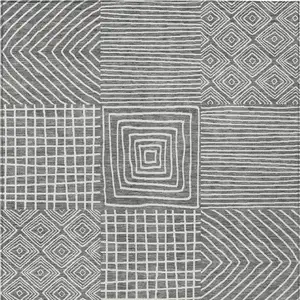 Photo of Charcoal And Ivory Geometric Washable Indoor Outdoor Area Rug