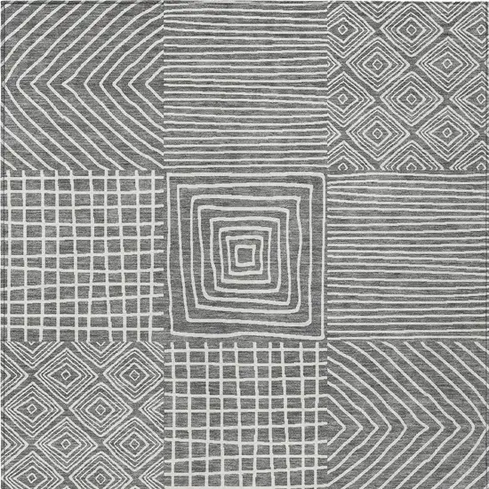 Charcoal And Ivory Geometric Washable Indoor Outdoor Area Rug Photo 7